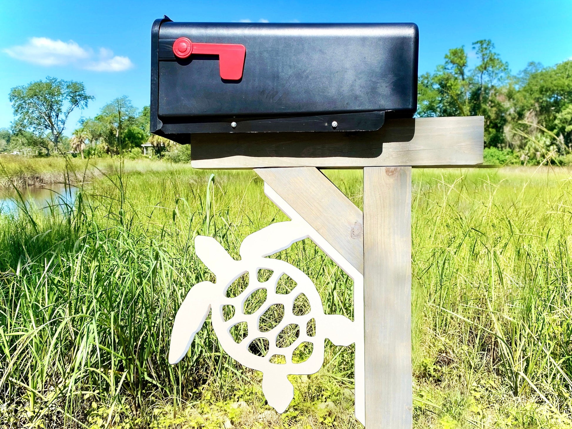 Sea Turtle Mailbox Bracket for 45 Degrees Angle Post, Weatherproof Mailbox Decoration, Outdoor Beach House Sea Turtle Decor