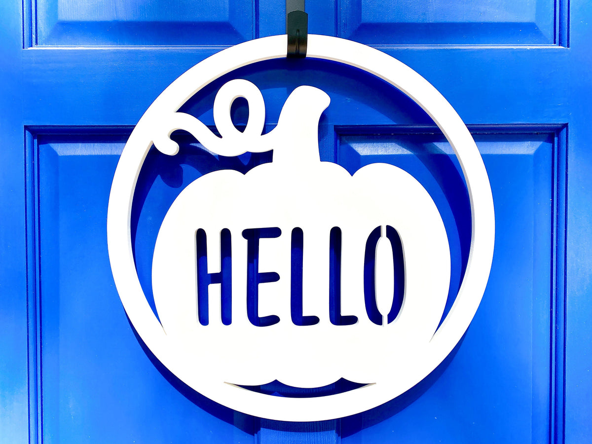 Hello Pumpkin Fall Door Hanger: Weatherproof PVC Porch Sign