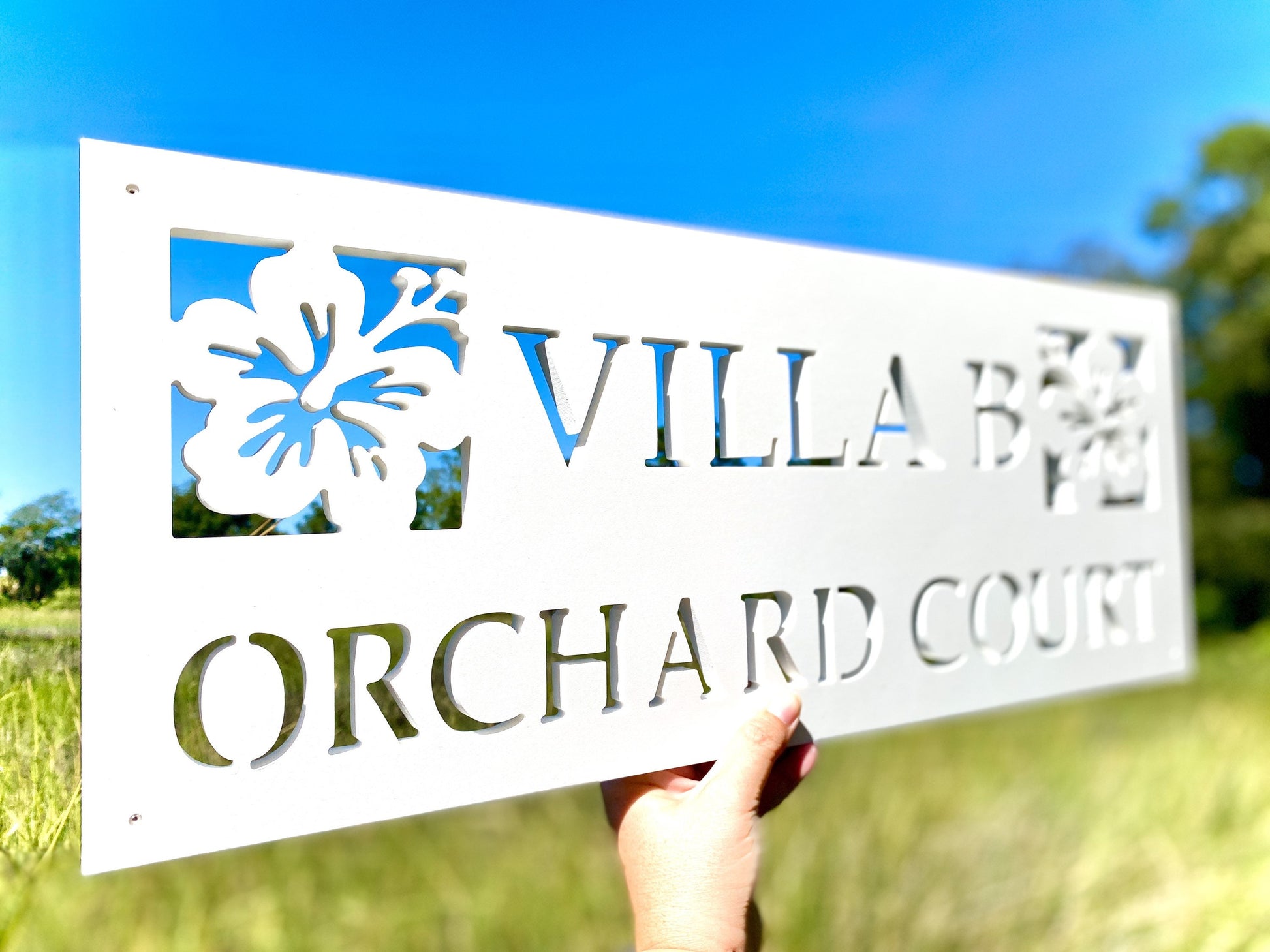 Full Street Address Plate with Hibiscus Flower, Tropical Home Decor, Outdoor PVC Weatherproof House Numbers, Beach House Address Numbers