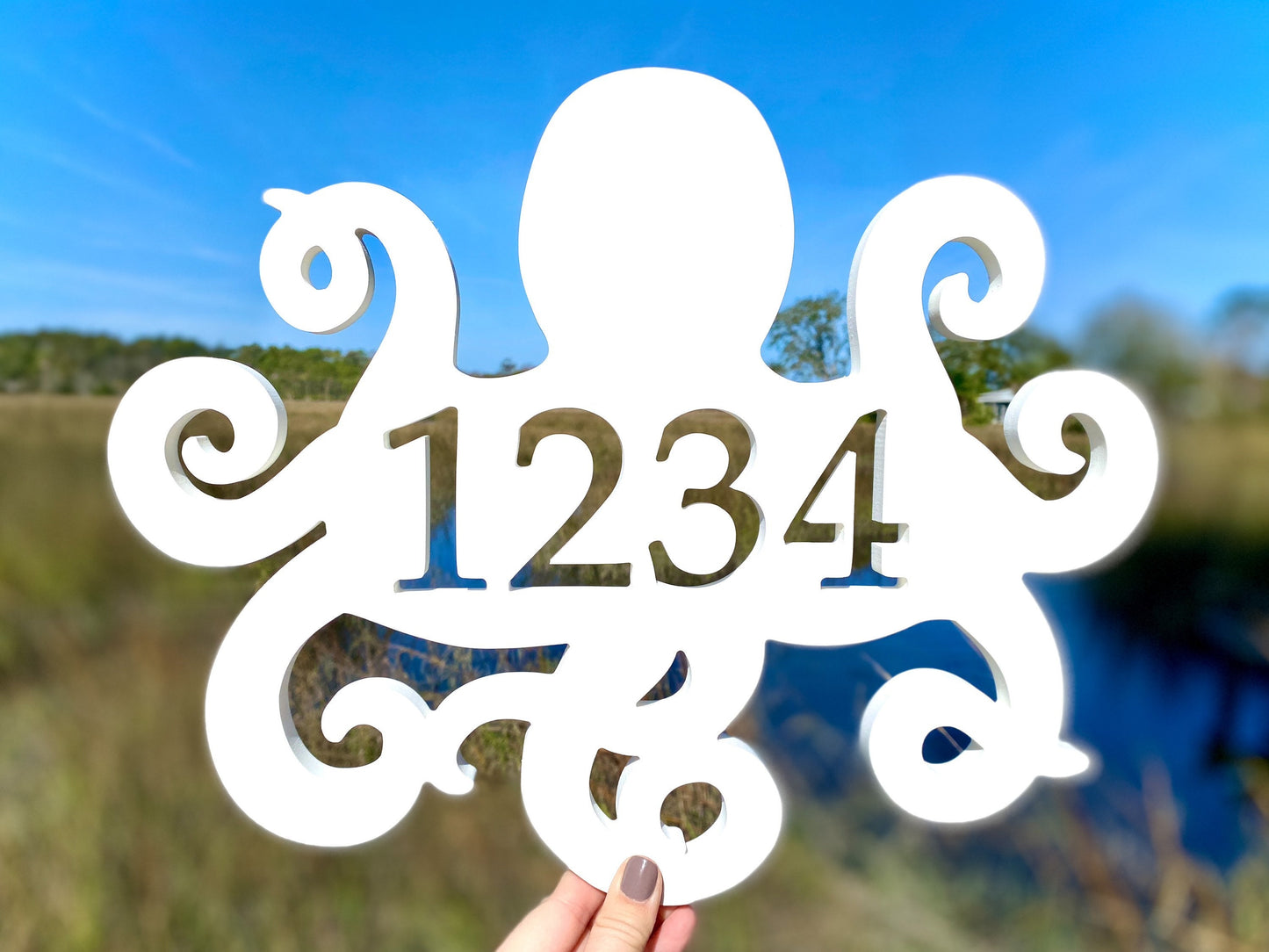 Octopus House Numbers, Weatherproof Address Sign, Unique Exterior Decor for Beach House, Ocean Decor for Coastal Home, Large Address Plaque