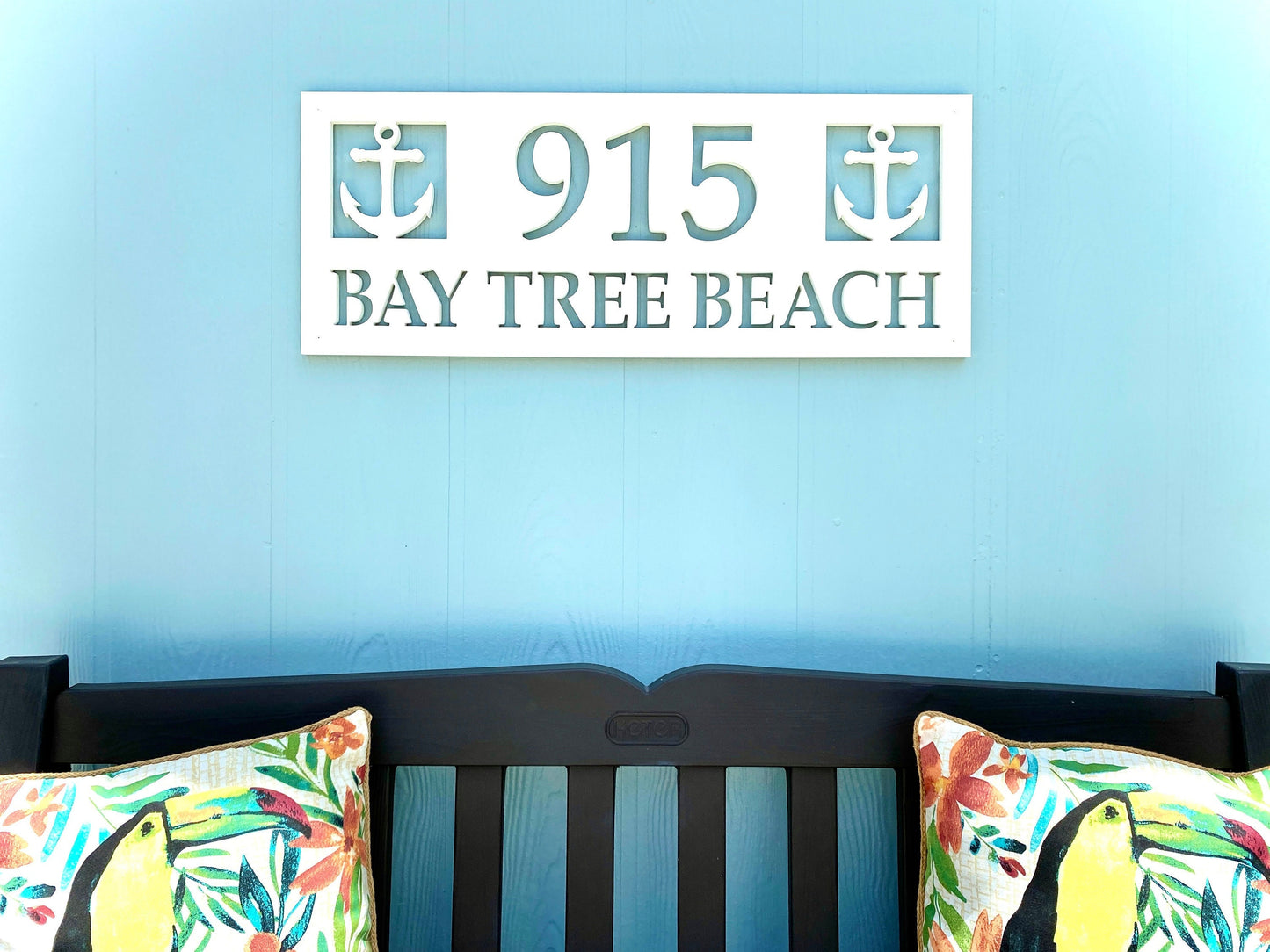 Full Street Address Plate with Anchors, Coastal Beach House Exterior Decor, Outdoor PVC Weatherproof House Numbers, Address Numbers Sign