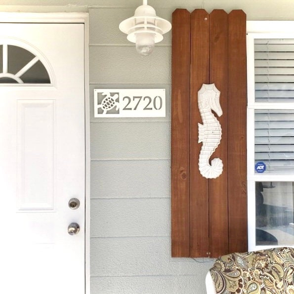 Sea Turtle Address Sign for Beach House, Weatherproof Horizontal House Numbers for Coastal Home, Outdoor Sea Turtle Florida Home Decor
