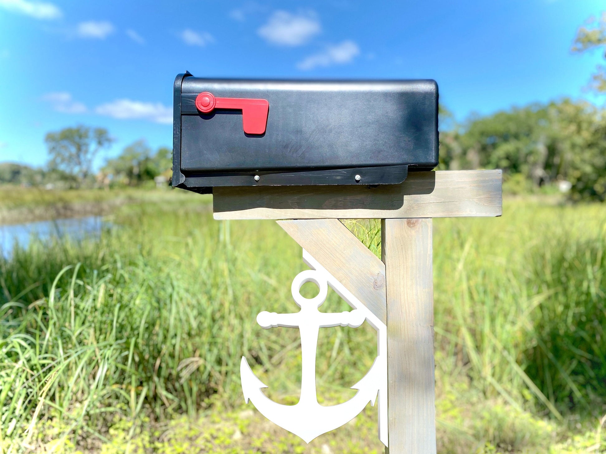 Anchor Mailbox Bracket for 45 Degrees Angle Post, Mailbox Decor, Weatherproof PVC Beach House Decor, Coastal Home Yard Art, Nautical Decor