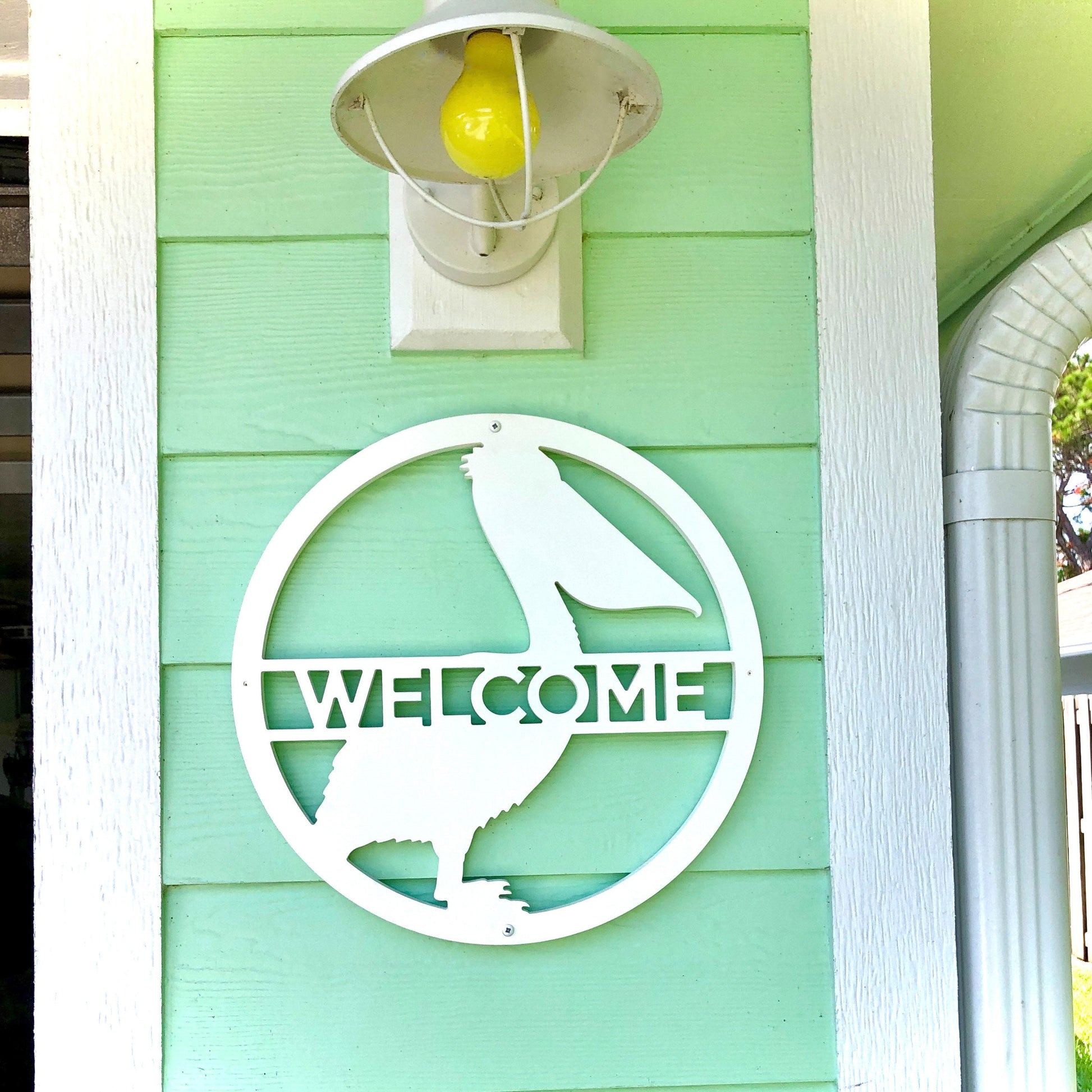 Weatherproof PVC Pelican Door Hanger, Personalized Exterior Home Decor, Coastal Beach House Outdoor Sign, Pelican Beach Bird