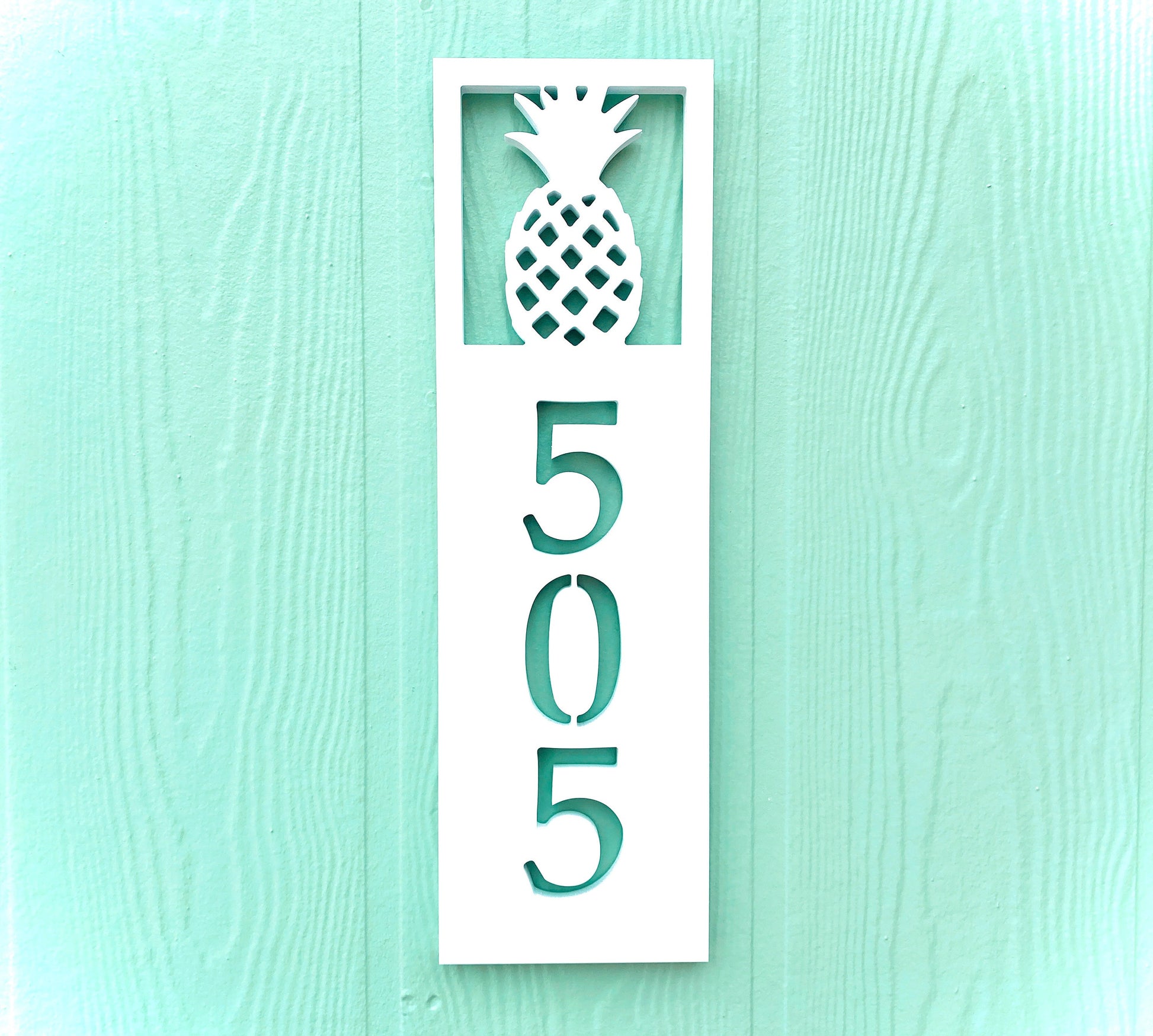 Vertical Pineapple Address Sign, Coastal Beach House Address Plaque, Outdoor PVC Weatherproof House Numbers, Tropical Exterior Home Decor