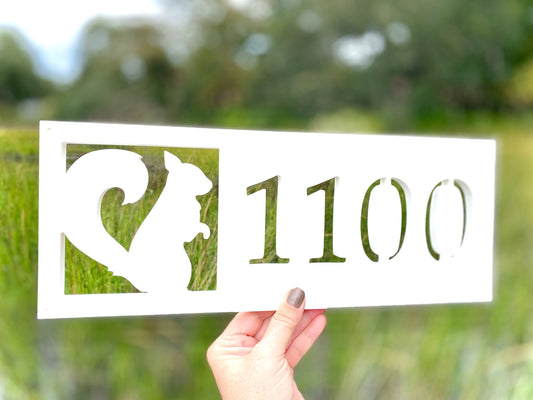 Squirrel Address Sign, Horizontal House Numbers, Outdoor Weatherproof PVC, Mountain Cabin Address Plate, Lake House Animal Address Plaque