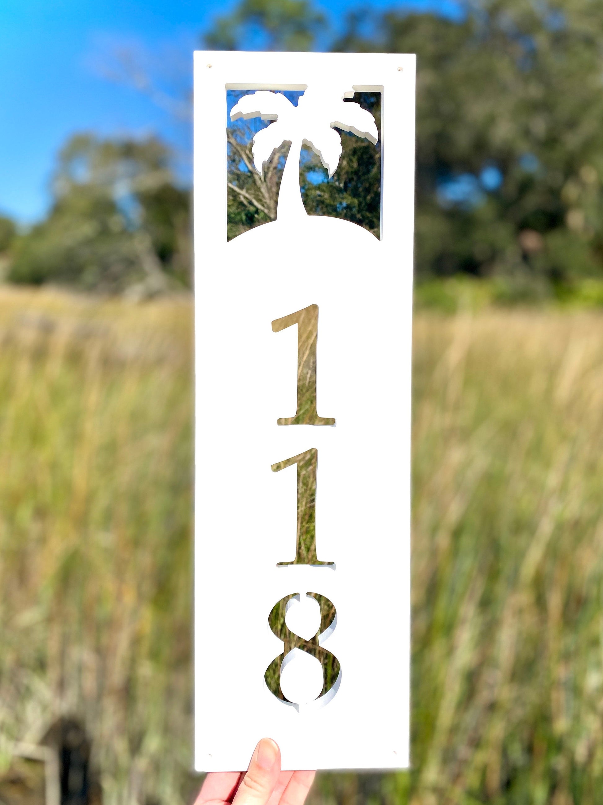 Palm Tree Address Sign, Weatherproof House Numbers for Beach House, Exterior Coastal Home Decor, Tropical Address Numbers