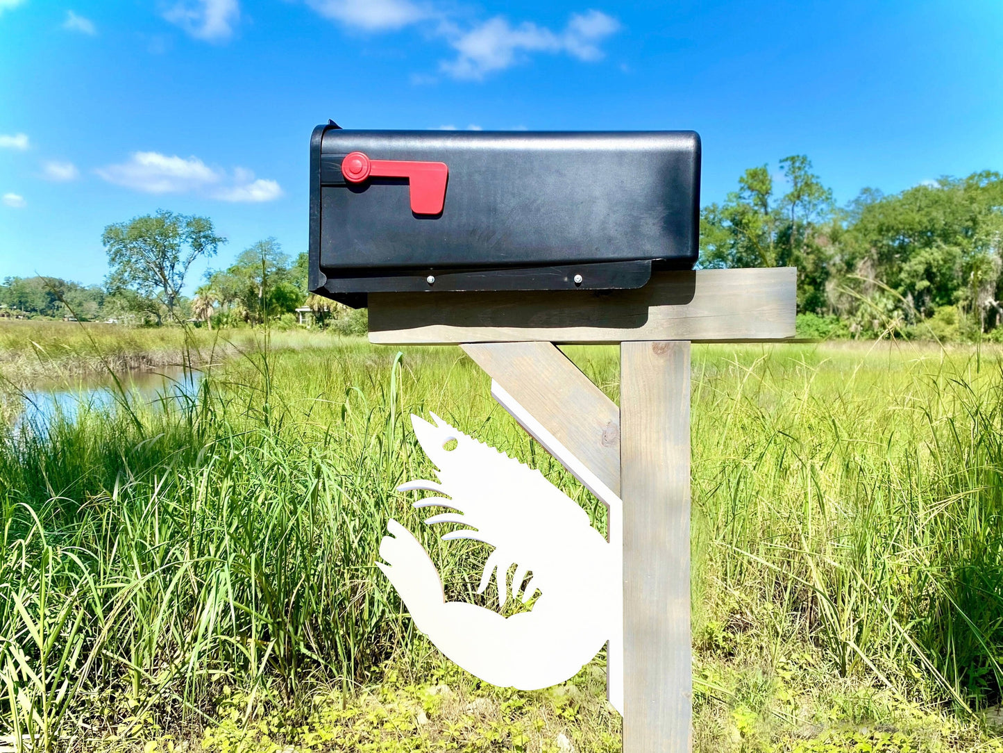 Shrimp Mailbox Bracket for 45 Degrees Angle Post, Custom Mailbox Decor, Weatherproof PVC Sign, River Home Decor, Prawn Yard Art