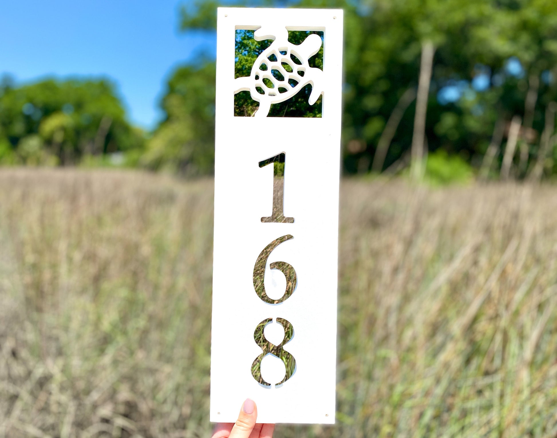 Sea Turtle Address Sign for House, Vertical House Numbers, Coastal Beach House Address Plaque, Outdoor Weatherproof PVC, Exterior Home Decor