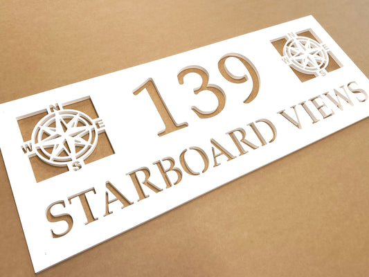 Compass Rose Full Street Name Address Sign, Coastal Beach House Exterior Decor, Outdoor PVC Weatherproof House Numbers, Nautical Address Numbers