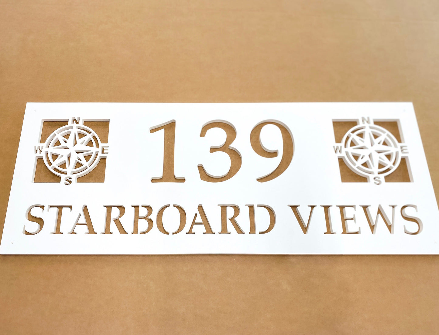 Compass Rose Full Street Address Sign, Coastal Beach House Exterior Decor, Outdoor PVC Weatherproof House Numbers, Nautical Address Numbers