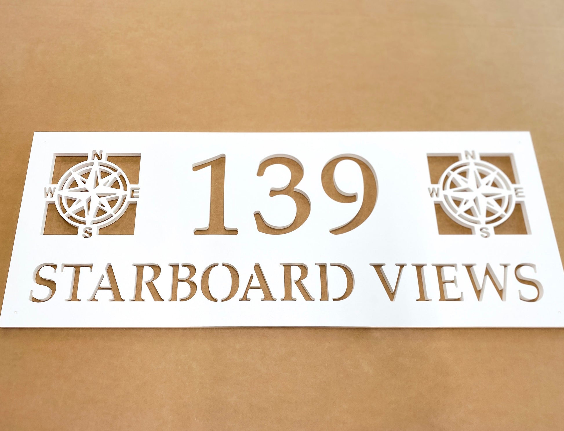 Compass Rose Full Street Address Sign, Coastal Beach House Exterior Decor, Outdoor PVC Weatherproof House Numbers, Nautical Address Numbers