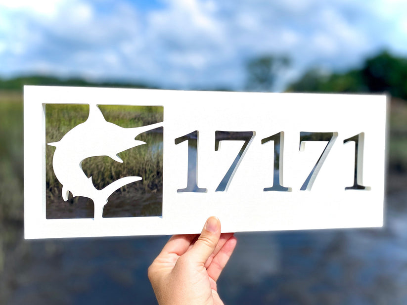 Weatherproof Marlin Fish Address Sign for Beach House, House Numbers f ...