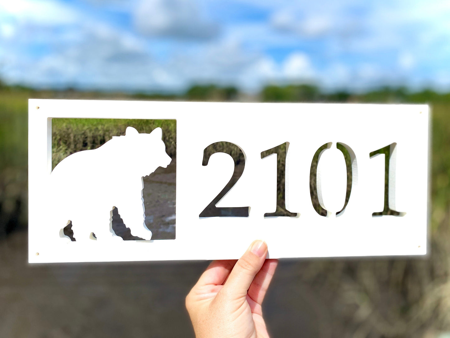Bear Address Sign, Weatherproof PVC Horizontal House Numbers, Mountain House Sign, Modern Cabin Decor, Woodland Animal Address Plaque