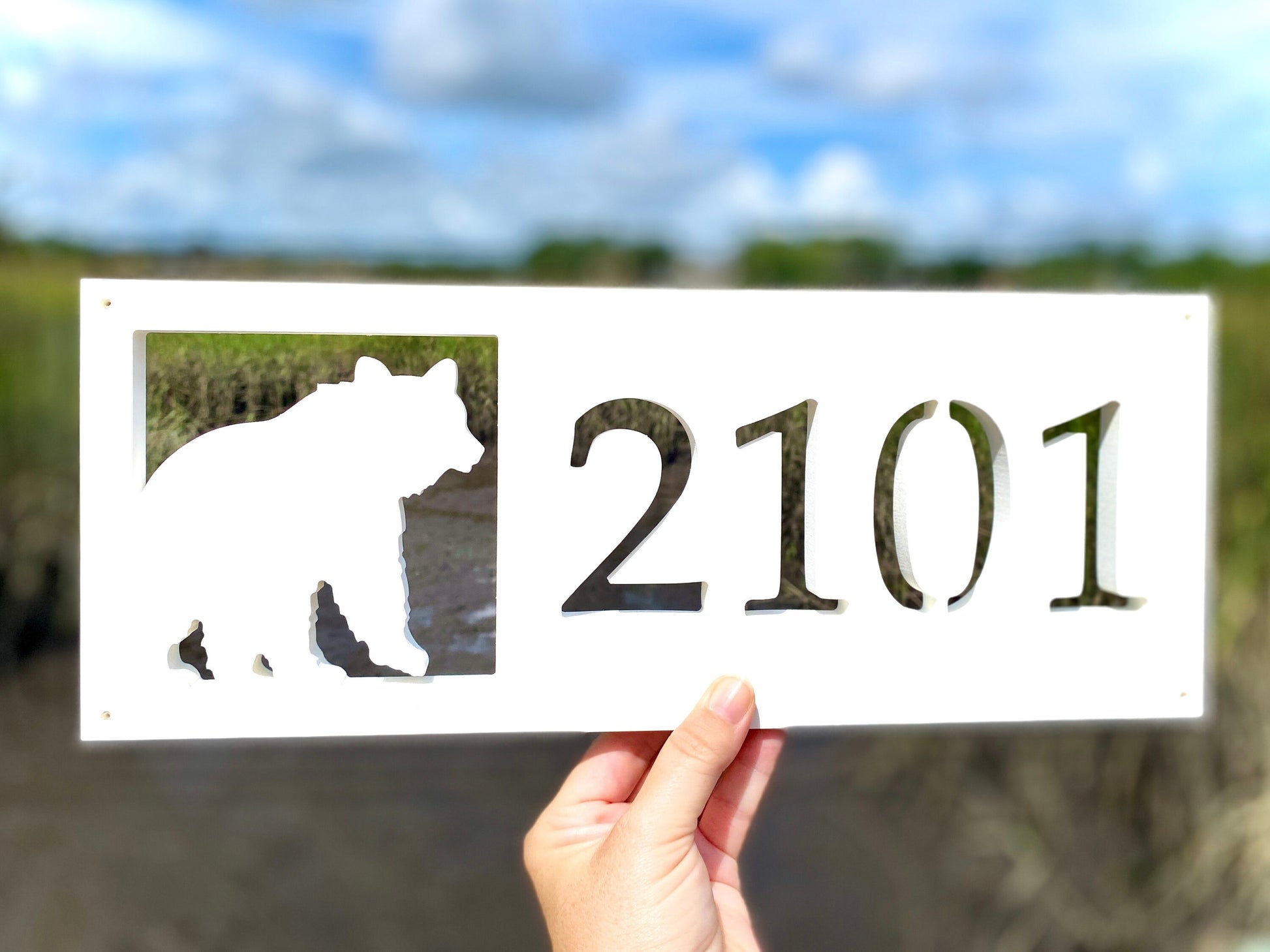 Bear Address Sign, Weatherproof PVC Horizontal House Numbers, Mountain House Sign, Modern Cabin Decor, Woodland Animal Address Plaque