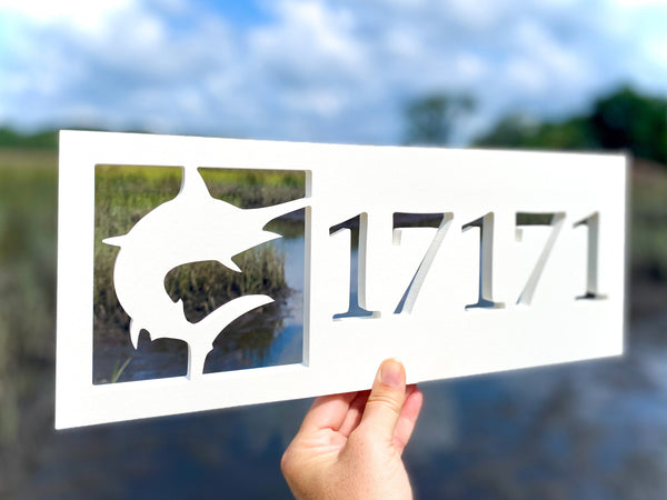 Weatherproof Marlin Fish Address Sign for Beach House, House Numbers f ...