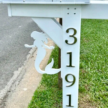 Mermaid Mailbox Bracket for 45 Degrees Angle Post, Mailbox Decor, Weatherproof PVC Beach House Decor, Coastal Home Decor Yard Art