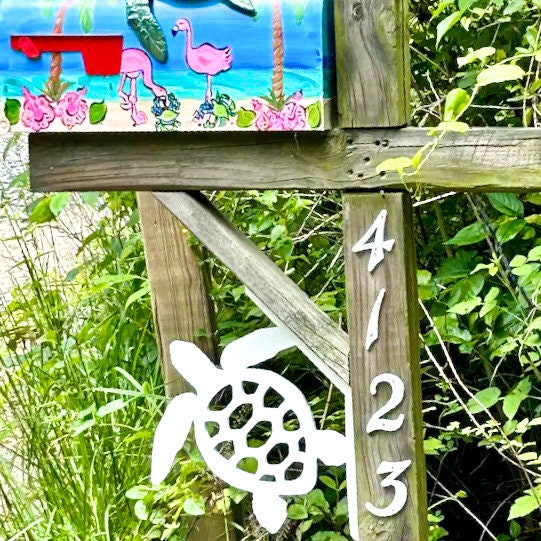 Sea Turtle Mailbox Bracket for 45 Degrees Angle Post, Weatherproof Mailbox Decoration, Outdoor Beach House Sea Turtle Decor