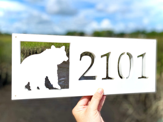 Bear Address Sign, Weatherproof PVC Horizontal House Numbers, Mountain House Sign, Modern Cabin Decor, Woodland Animal Address Plaque