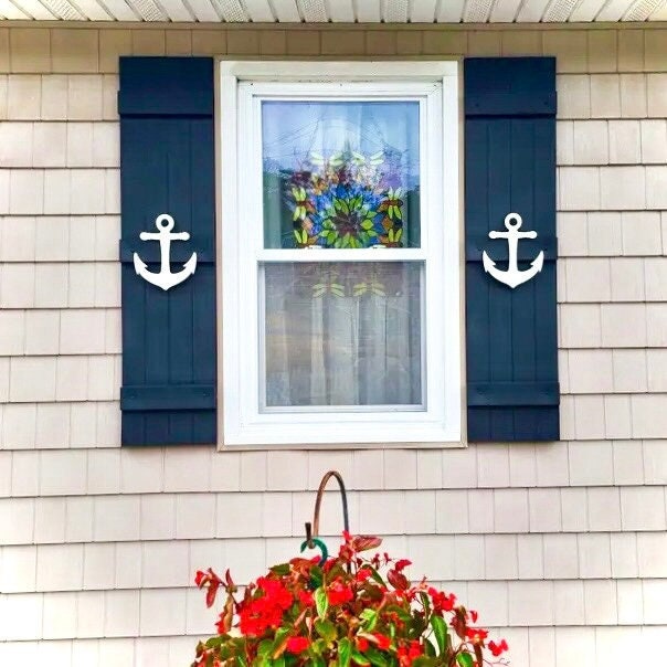 Anchor Shutter Add-On Decorations Set, Weatherproof PVC Exterior House Decor, Beach House Decor, Coastal Home Shutter Embellishments