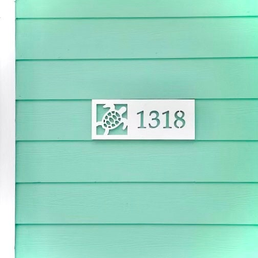 Sea Turtle Address Sign for Beach House, Weatherproof Horizontal House Numbers for Coastal Home, Outdoor Sea Turtle Florida Home Decor