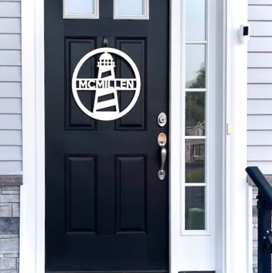 Lighthouse Last Name Sign, Nautical Light House Front Door Hanger, Weatherproof Coastal Beach House Decor, Exterior Home Decor