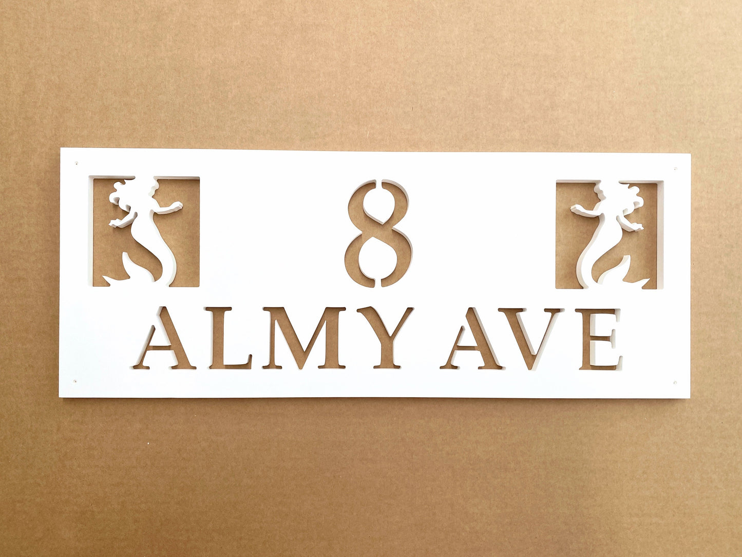Full Street Address Plate with Mermaids, Coastal Beach House Address Plaque, Outdoor PVC Weatherproof House Numbers, Address Numbers Sign