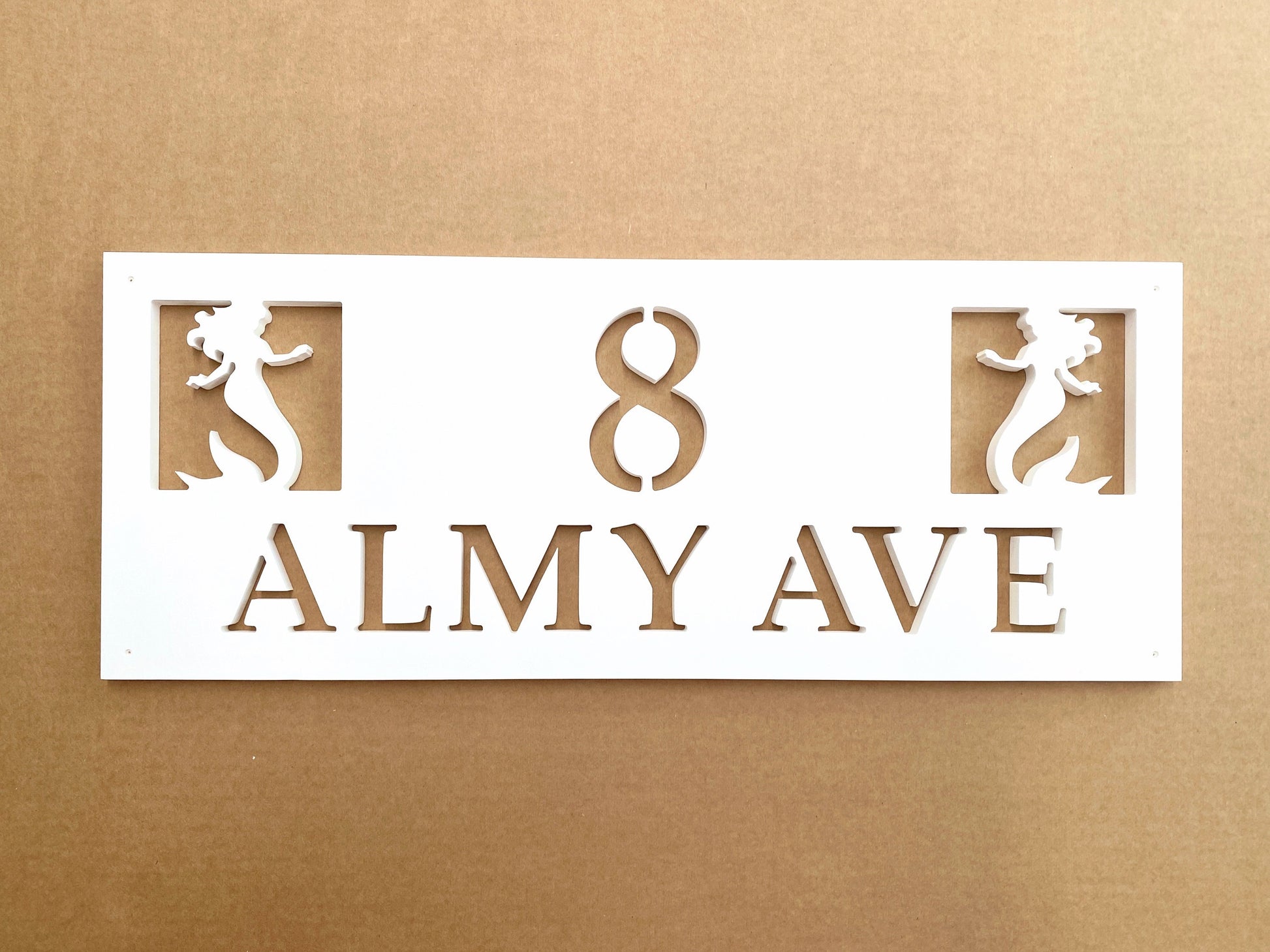 Full Street Address Plate with Mermaids, Coastal Beach House Address Plaque, Outdoor PVC Weatherproof House Numbers, Address Numbers Sign
