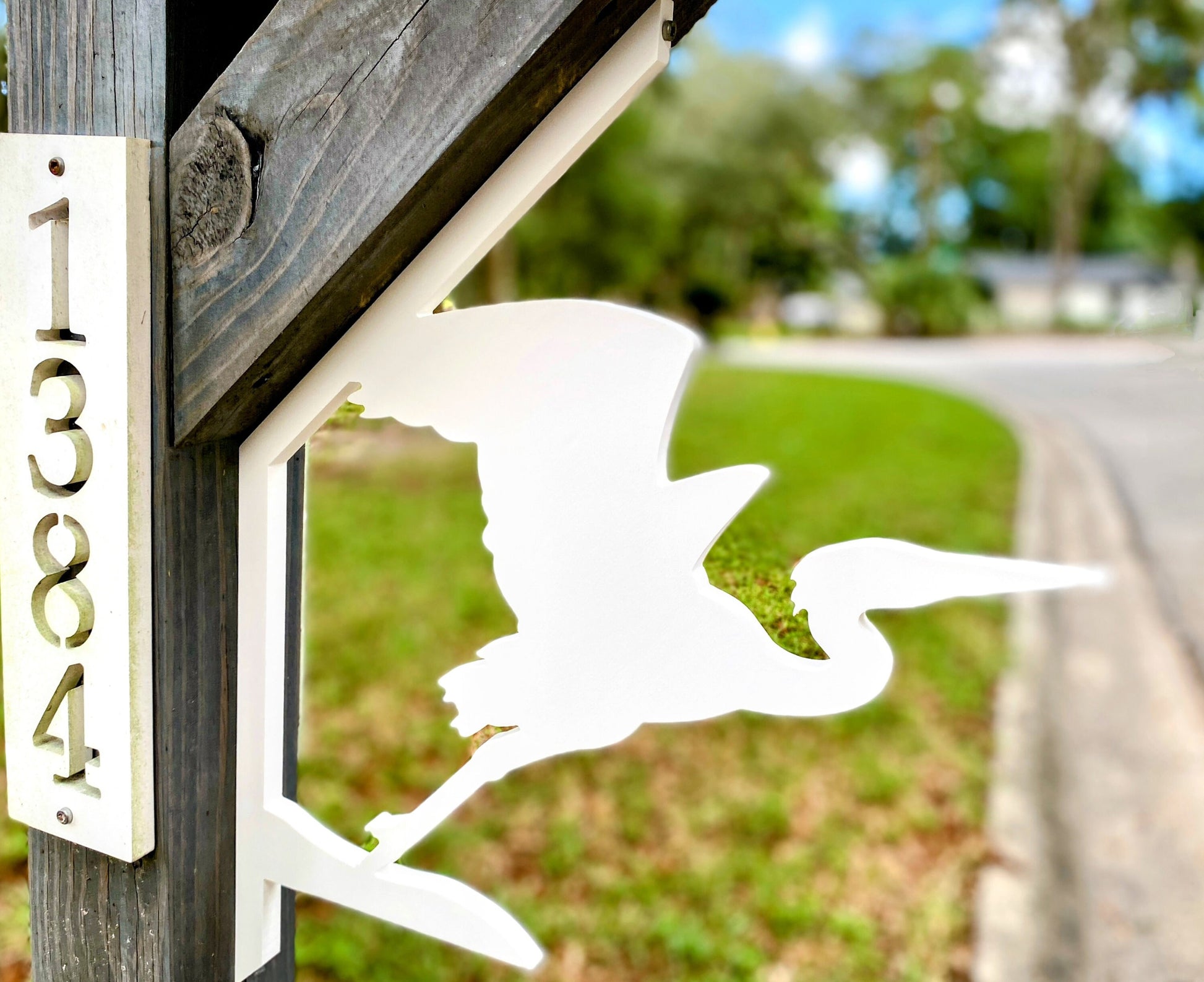 Great Blue Heron Mailbox Bracket for 45 Degrees Angle Post, Bird Mailbox Decor, Weatherproof PVC Beach House Decor, Coastal Home Yard Art