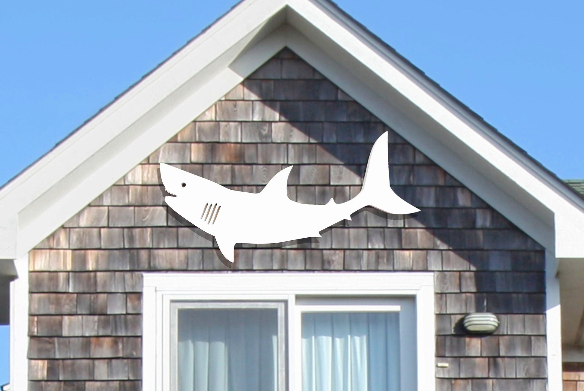 Large Outdoor Shark, Weatherproof PVC Shark Sign for Beach House, Exterior Coastal Home Decor, Shark Home Decor, Outdoor Beach House Art