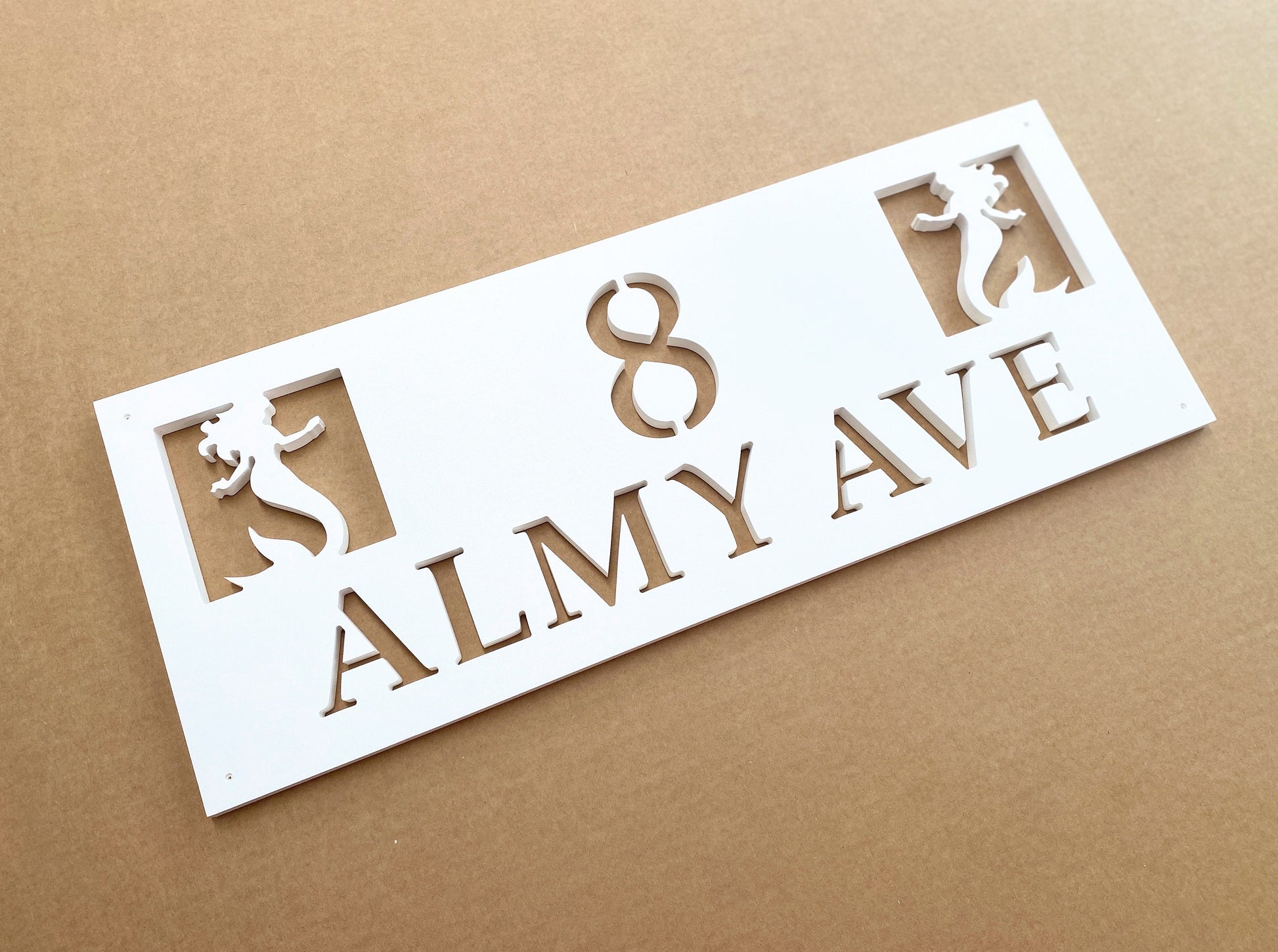 Full Street Address Plate with Mermaids, Coastal Beach House Address Plaque, Outdoor PVC Weatherproof House Numbers, Address Numbers Sign