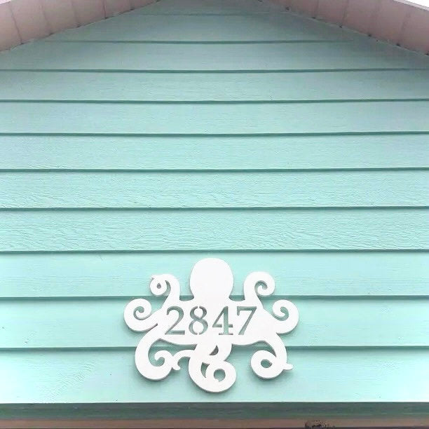 Octopus House Numbers, Weatherproof Address Sign, Unique Exterior Decor for Beach House, Ocean Decor for Coastal Home, Large Address Plaque
