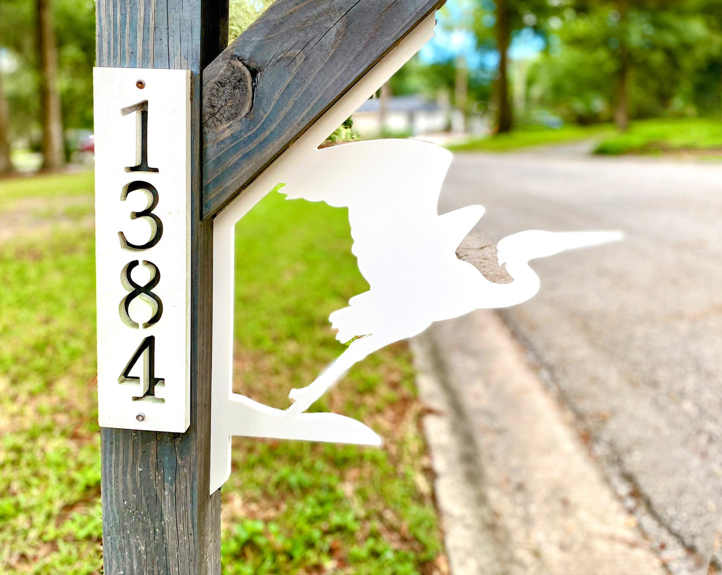 Great Blue Heron Mailbox Bracket for 45 Degrees Angle Post, Bird Mailbox Decor, Weatherproof PVC Beach House Decor, Coastal Home Yard Art