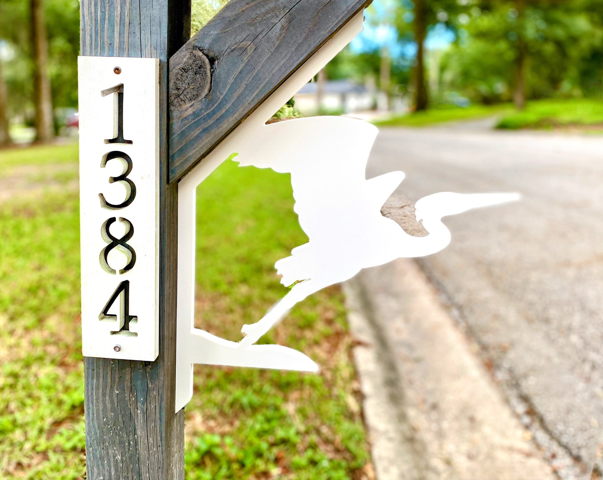Great Blue Heron Mailbox Bracket for 45 Degrees Angle Post, Bird Mailbox Decor, Weatherproof PVC Beach House Decor, Coastal Home Yard Art