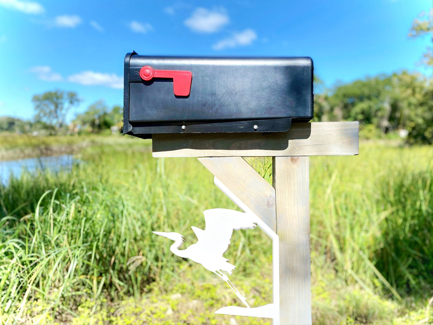 Great Blue Heron Mailbox Bracket for 45 Degrees Angle Post, Bird Mailbox Decor, Weatherproof PVC Beach House Decor, Coastal Home Yard Art