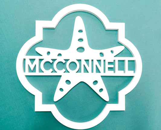 Custom Starfish Front Door Hanger, Weatherproof Beach House Wreath Sign with Custom Text, Nautical Starfish Welcome Sign, Outdoor Coastal Home Decor