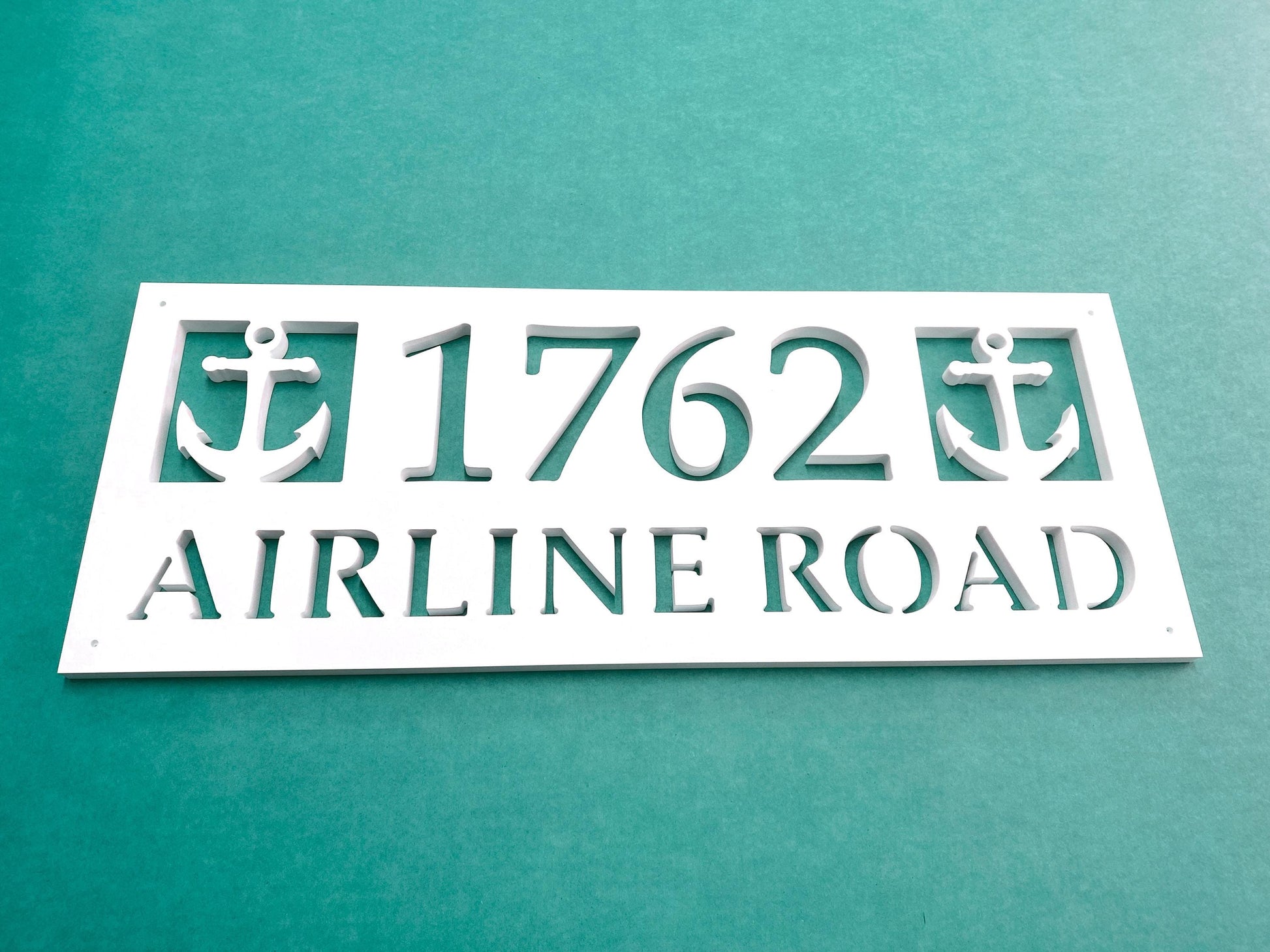 Full Street Address Plate with Anchors, Coastal Beach House Exterior Decor, Outdoor PVC Weatherproof House Numbers, Address Numbers Sign