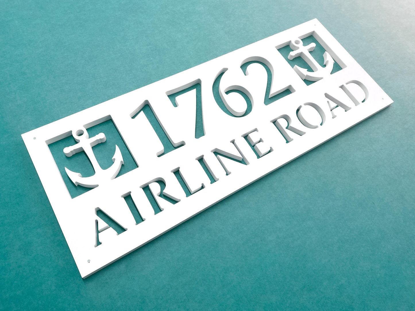 Full Street Address Plate with Anchors, Coastal Beach House Exterior Decor, Outdoor PVC Weatherproof House Numbers, Address Numbers Sign