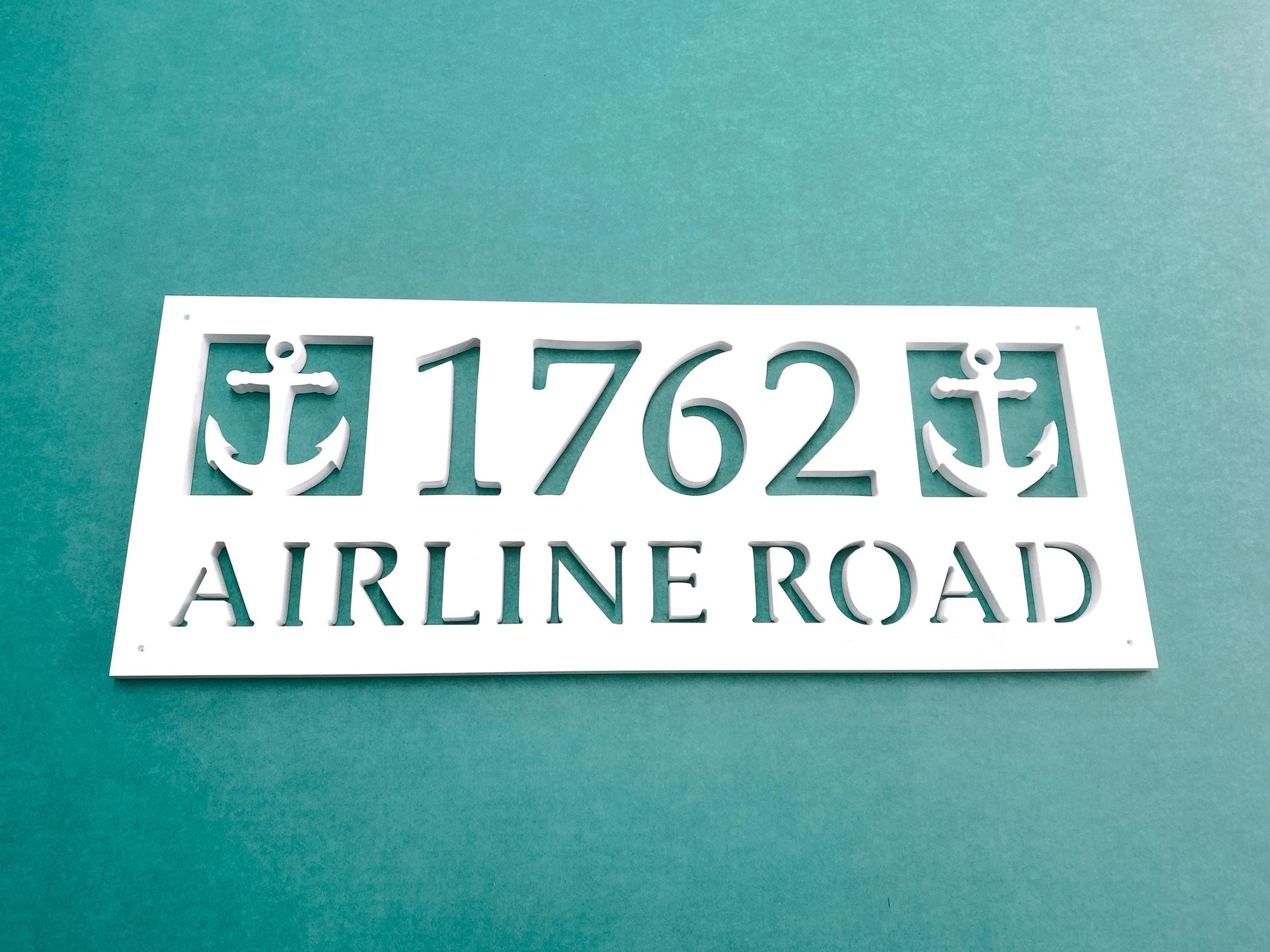 Full Street Address Plate with Anchors, Coastal Beach House Exterior Decor, Outdoor PVC Weatherproof House Numbers, Address Numbers Sign