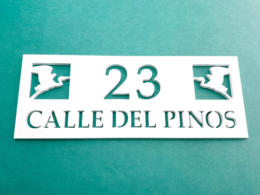 heron egret bird address sign with house numbers and street name, coastal beach house decor, outdoor river home lake house decor