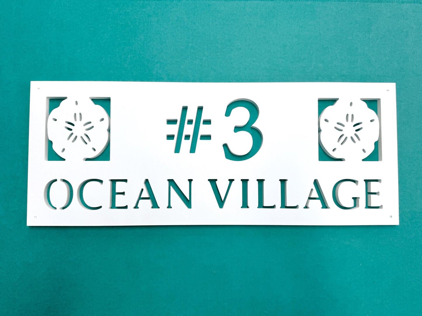 Full Street Address Plate with Sand Dollar, Coastal Beach House Address Plaque, Outdoor PVC Weatherproof House Numbers, Address Numbers Sign