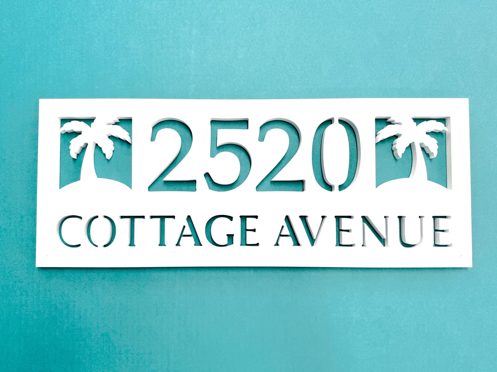 Street Name House Numbers Plate with Palm Trees, Coastal Beach House Address Plaque, Outdoor PVC Weatherproof House Numbers, Tropical Address Numbers Sign