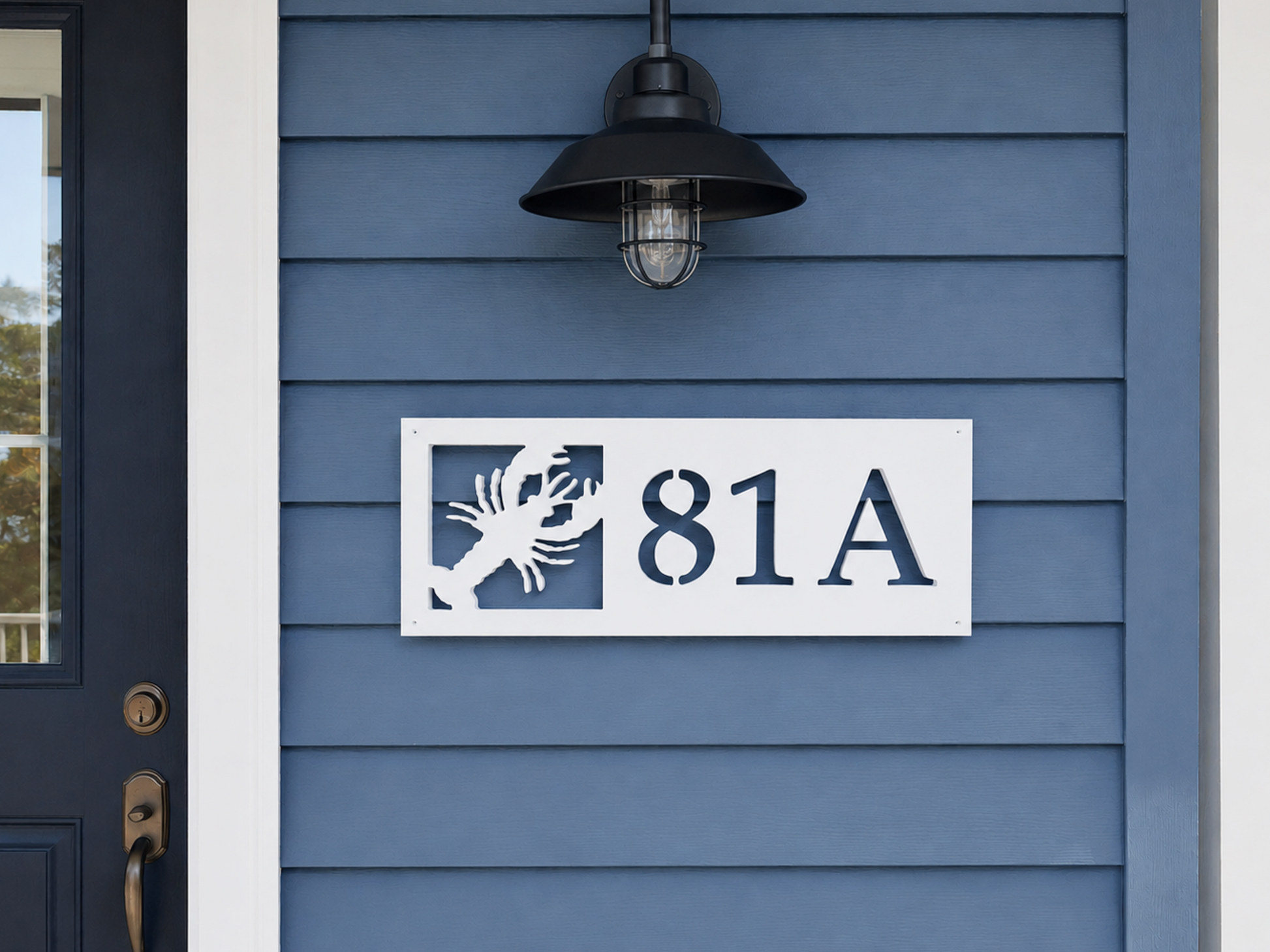 lobster house number sign, exterior coastal home decor, nautical address sign for beach house