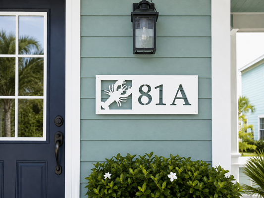 lobster address sign, weatherproof coastal beach house address sign with lobster decor