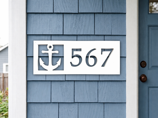 anchor house number sign, nautical address sign, weatherproof anchor coastal address plaque