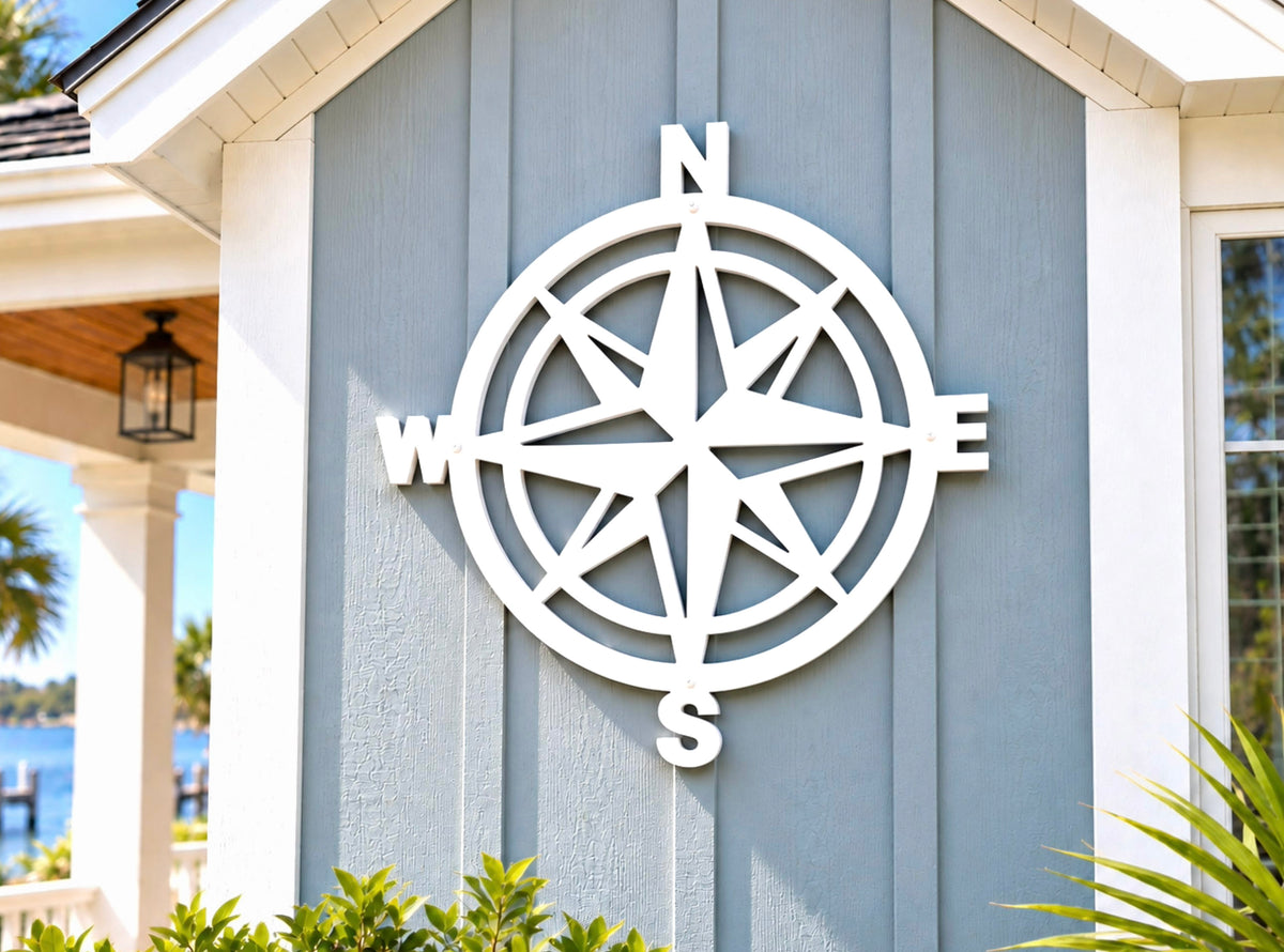 Large Exterior Compass Rose, Weatherproof PVC Beach House Decor, Big Outdoor Wall Art, Coastal Home Decor, Compass Star Nautical Chart