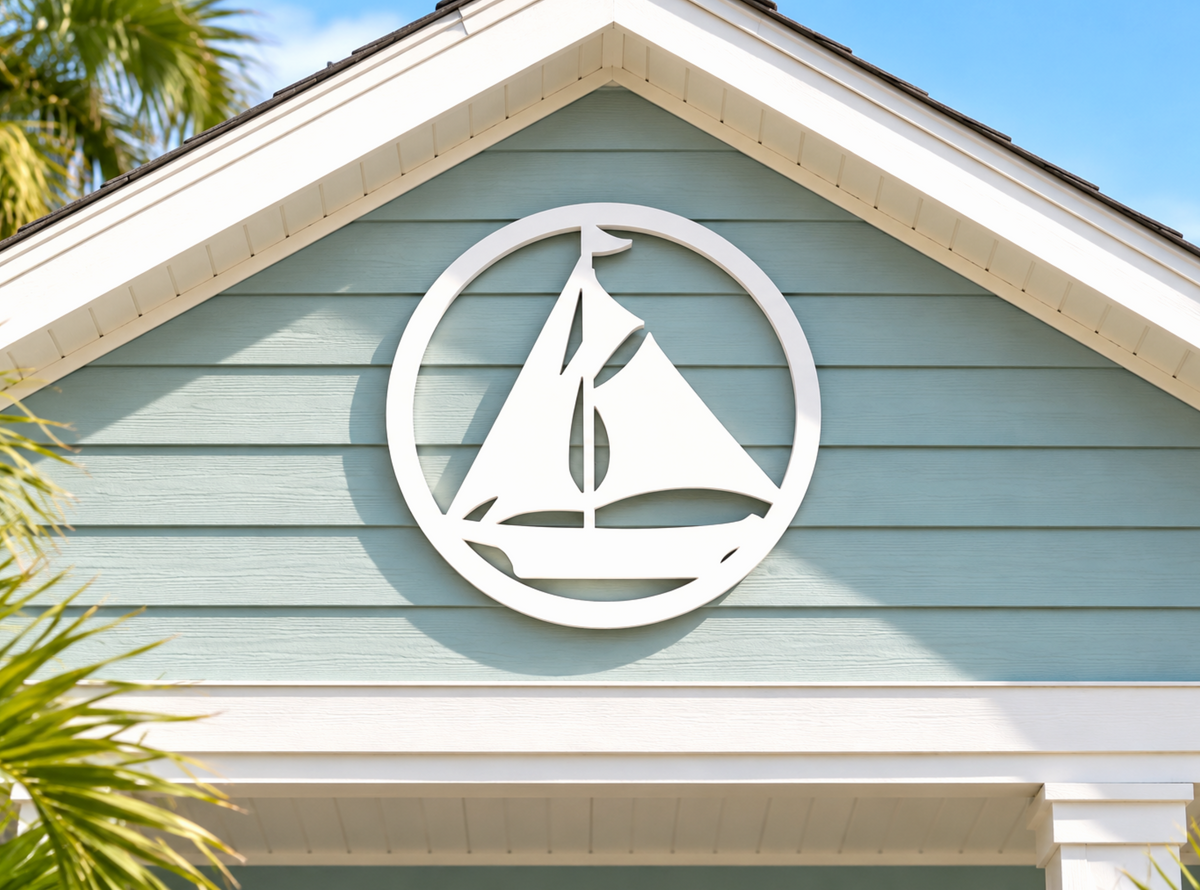 outdoor sailboat wall art sign, weatherproof nautical exterior home decor for coastal beach house