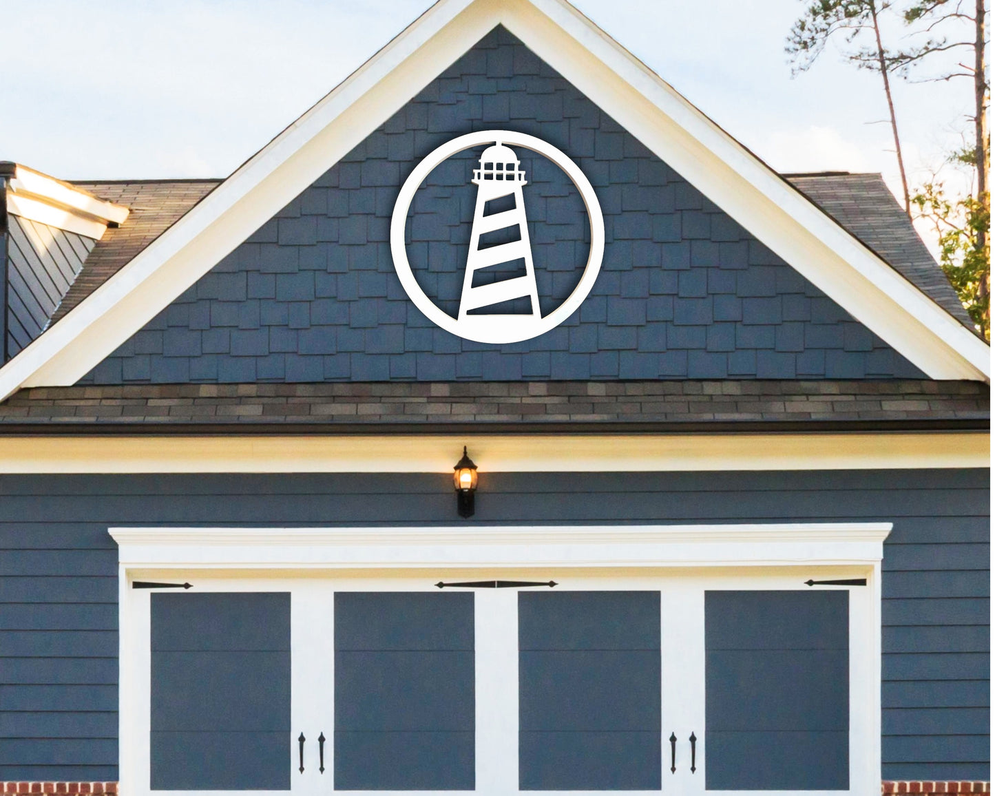 outdoor light house wall art sign, exterior nautical decor for beach house coastal home