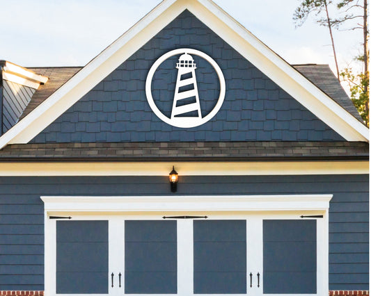 outdoor light house wall art sign, exterior nautical decor for beach house coastal home