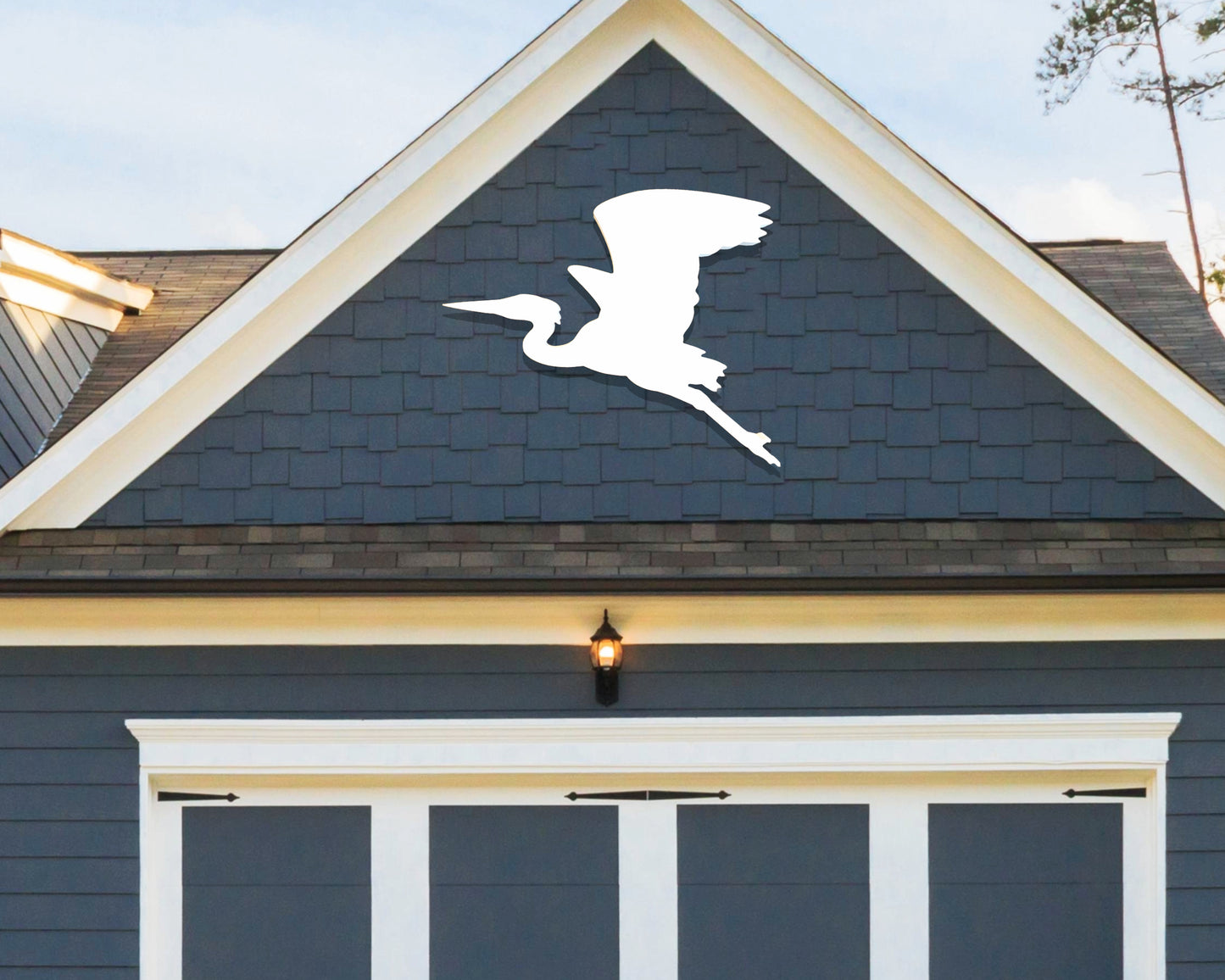 Weatherproof Flying Great Blue Heron, Large Outdoor Wall Art Sign, Coastal Home Beach House River House Exterior Decor